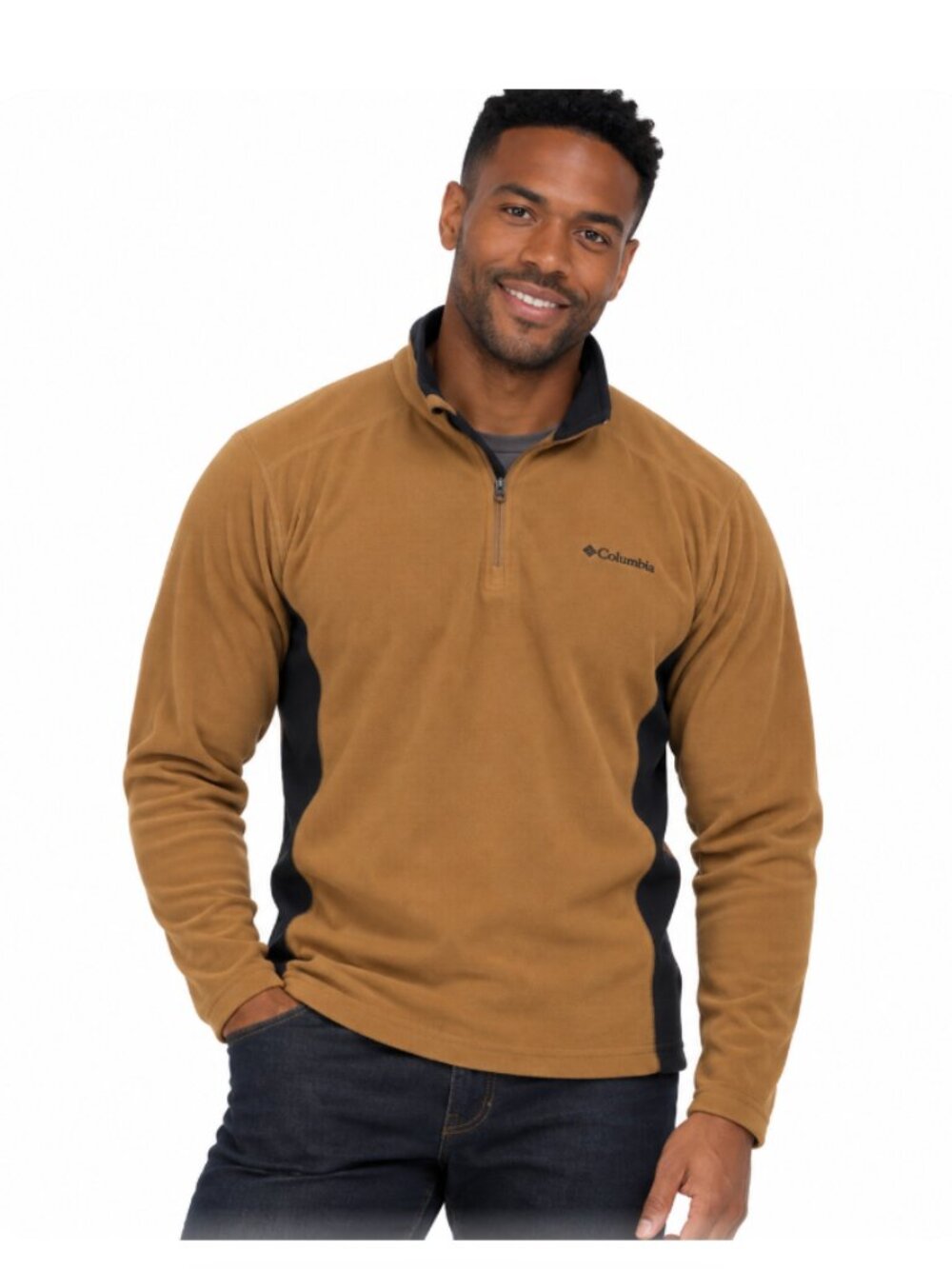 COLUMBIA Klamath Range II 1/4 Zip LightWeight Fleece Men’s  Large Camel And Gray